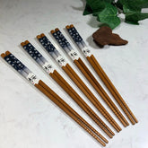 Kit 5 Pares Hashi Bambu Flor De Cerejeira Kyoto Yoi Palitos Japoneses Sushi Azul Marinho